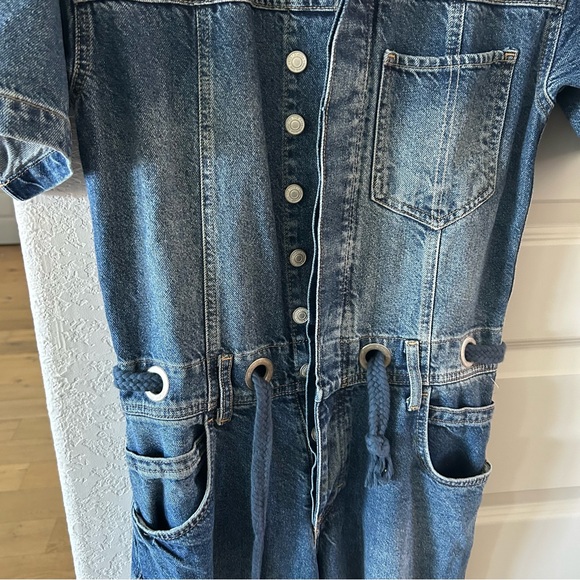 New Free People Edison Denim Wide Leg Coverall Jumpsuit - Picture 5 of 7